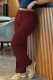 Deep Red Casual Solid Color Basic Straight High Waist Straight Solid Color Trousers (Without Belt)
