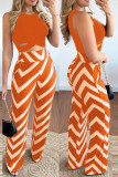 Cyan Casual Print Hollowed Out O Neck Sleeveless Two Pieces