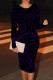 Black Purple Casual Stripe Patchwork O Neck Wrapped Skirt Dresses