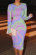 Multicolor Casual Street Geometric Print Contrast O Neck Printed Dresses