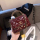 Burgundy Casual Daily Letters Patchwork Rhinestone Decor Texture Bags