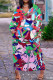 Rose Red Casual Print Pocket V Neck Long Plus Size Dresses