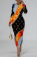 Orange Black Casual Street Letter Print Gradient Leopard Contrast O Neck Printed Dresses