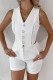 White Casual Solid Color Buttons V Neck Sleeveless Two Pieces