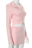 Pink Casual Solid Color Patchwork Zipper Zipper Collar Long Sleeve Two Pieces
