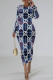 Blue Casual Street Letter Print Gradient Contrast O Neck Printed Dresses