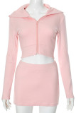 Pink Casual Solid Color Patchwork Zipper Zipper Collar Long Sleeve Two Pieces