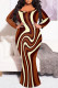 Brown Sexy Colorblock Print Contrast Fishtail V Neck Printed Plus Size Dresses