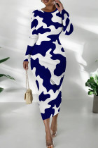 Tibetan Blue Casual Print Patchwork O Neck Long Dresses