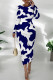 Tibetan Blue Casual Print Patchwork O Neck Long Dresses
