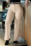 Deep Red Casual Solid Color Basic Straight High Waist Straight Solid Color Trousers (Without Belt)