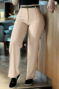 Apricot Casual Solid Color Basic Straight High Waist Straight Solid Color Trousers (Without Belt)