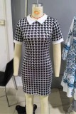 Deep Red Casual Print Patchwork Turndown Collar Short Sleeve Short Sleeve Dress