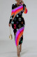 Fuchsia Casual Street Letter Print Gradient Leopard Contrast O Neck Printed Dresses