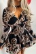 Black khaki Casual Print Solid Patchwork V Neck Long Sleeve Dresses