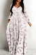 White Pink Casual Leopard Print Basic V Neck Long Dresses