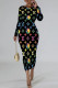 Black Casual Street Camouflage Print Letters Gradient Contrast O Neck Printed Dresses