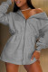 Grey Casual Solid Color Patchwork Zipper Zipper Collar Straight Dresses