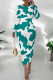 Cyan Casual Print Patchwork O Neck Long Dresses
