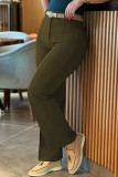 Deep Red Casual Solid Color Basic Straight High Waist Straight Solid Color Trousers (Without Belt)