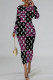 Black Purple Casual Street Camouflage Print Letters Gradient Contrast O Neck Printed Dresses