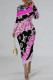 Black Pink Casual Street Letter Print Gradient Leopard Contrast O Neck Printed Dresses