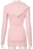 Pink Casual Solid Color Patchwork Zipper Zipper Collar Long Sleeve Two Pieces