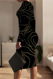 Black And White Casual Stripe Patchwork O Neck Wrapped Skirt Dresses