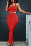 Pink Fashion Sexy adult Ma'am Patchwork Solid Two Piece Suits pencil Sleeveless Two Pieces
