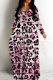 Pink Casual Leopard Print Basic V Neck Long Dresses