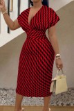 Blue Casual Print Patchwork Deep V Neck Short Sleeve Dresses