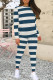Blue White Casual Colorblock Patchwork O Neck Long Sleeve Two Pieces