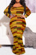 Orange Sexy Colorblock Print Contrast Fishtail V Neck Printed Plus Size Dresses