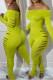 Yellow Casual Solid Color Hollow Out Patchwork Backless Off Shoulder Skinny Jumpsuits
