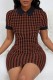 Deep Red Casual Print Patchwork Turndown Collar Short Sleeve Short Sleeve Dress