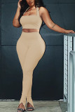 Pink Fashion Sexy adult Ma'am Patchwork Solid Two Piece Suits pencil Sleeveless Two Pieces