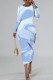 Light Blue Casual Print Basic O Neck Long Sleeve Dresses