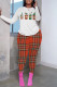 White Green Casual Print Basic O Neck Long Sleeve Two Pieces