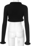 Black Sexy Solid Color Patchwork V Neck Tops