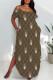 Dark Khaki Casual Street Animal Print Letters Pocket Slit Contrast O Neck Irregular Dresses
