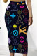 Multi-color Casual Letter Print Gradient Contrast Regular High Waist Full Print Bottoms