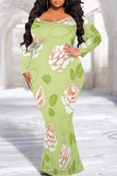 White Purple Sexy Floral Print Contrast O Neck Printed Plus Size Dresses