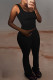 Black Casual Solid Color Patchwork U Neck Two Pieces