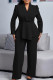 Black Casual Solid Color Patchwork V Neck Long Sleeve Two Pieces