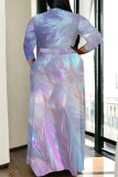 Black Casual Street Floral Print Camouflage Print Gradient Lace Up Contrast V Neck Printed Plus Size Dresses