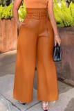 Orange Street Solid Color Patchwork With Belt Zipper Loose High Waist Wide Leg Patchwork Bottoms