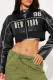 Black Daily Letters Patchwork Zipper Zipper Collar Outerwear