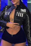 Black Daily Letters Patchwork Zipper Zipper Collar Outerwear