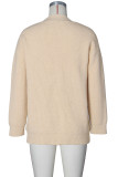 Blue Casual Pocket Buckle Patchwork Contrast V Neck Tops