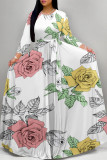 Pink Casual Street Floral Print Butterfly Lace Up O Neck Printed Dresses
